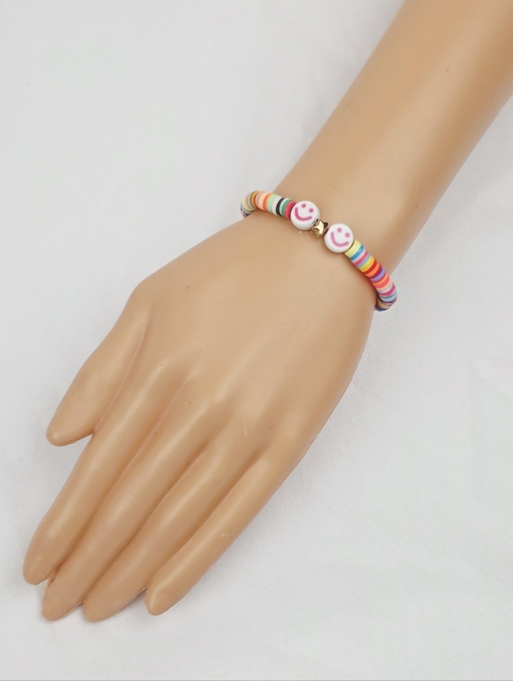 Handmade Clay Bead Multi Color Smiley Face Bracelet